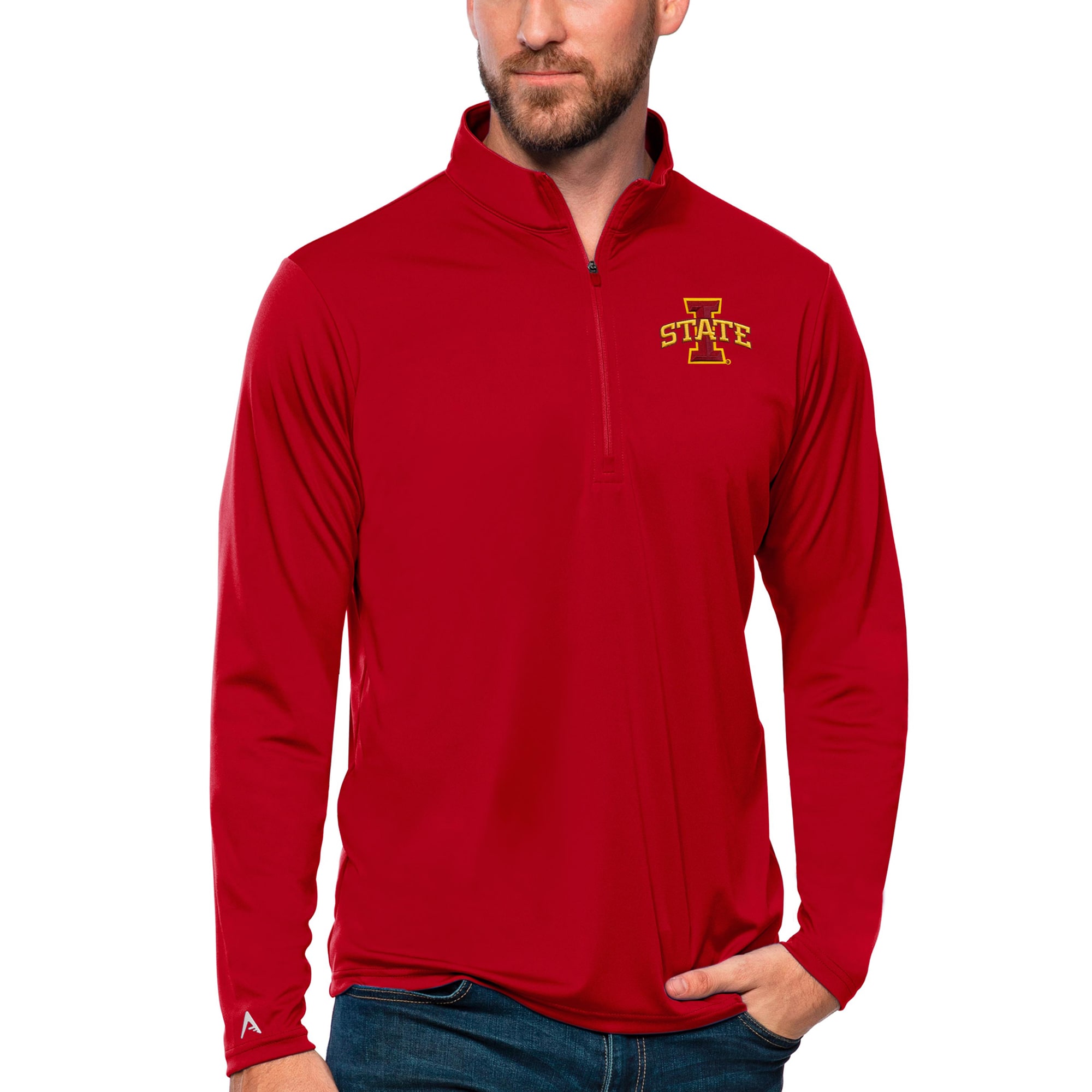 Men's Antigua Cardinal Iowa State Cyclones Tribute Quarter-Zip Top